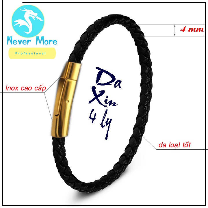 Vòng tay da xịn khóa titan mạ vàng siêu đẹp, siêu sang - nhiều size - chọn size theo yêu cầu