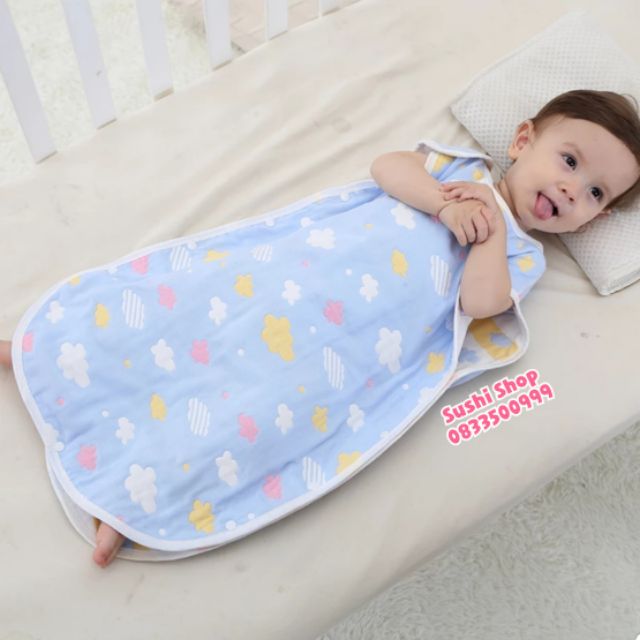 (FreeShip) Túi ngủ trẻ em Vải xô cotton hở tay, Áo ngủ cho bé