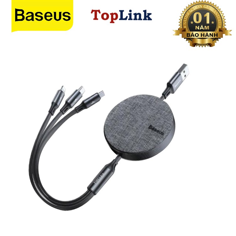 Dây Cáp Sạc Dây Rút Baseus 3 in1 CAMLT-BYG Có Thể Thu Vào Chuẩn Micro USB,Type C,Cho IPXs Max
