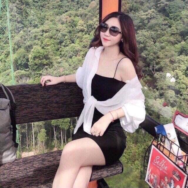 Váy Thun Body 2 Dây Kèm Áo Sơ Mi Khoác Ngoài Cá Tính [FREESIZE] | BigBuy360 - bigbuy360.vn