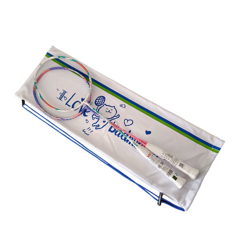 Túi Đựng Vợt Cầu Lông Bằng Vải Nhung Trắng Họa Tiết Hoạt Hình Có Dây Rút