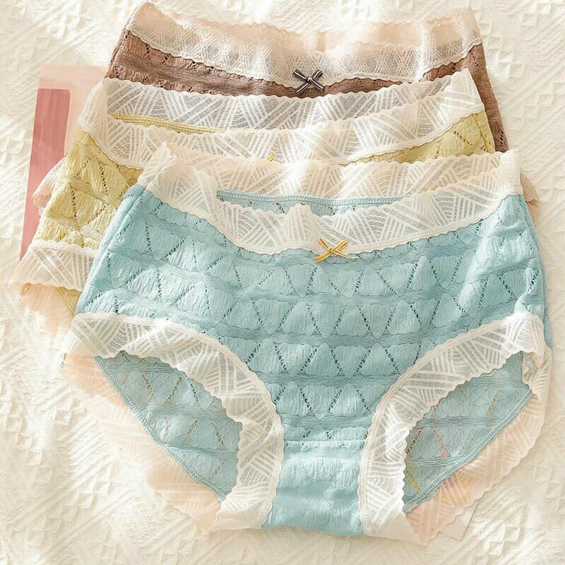LỐ 10 QUẦN LÓT COTTON VIỀN REN THÔNG HƠI CẠP MỀM KHÔNG HẰN MÃ 258
