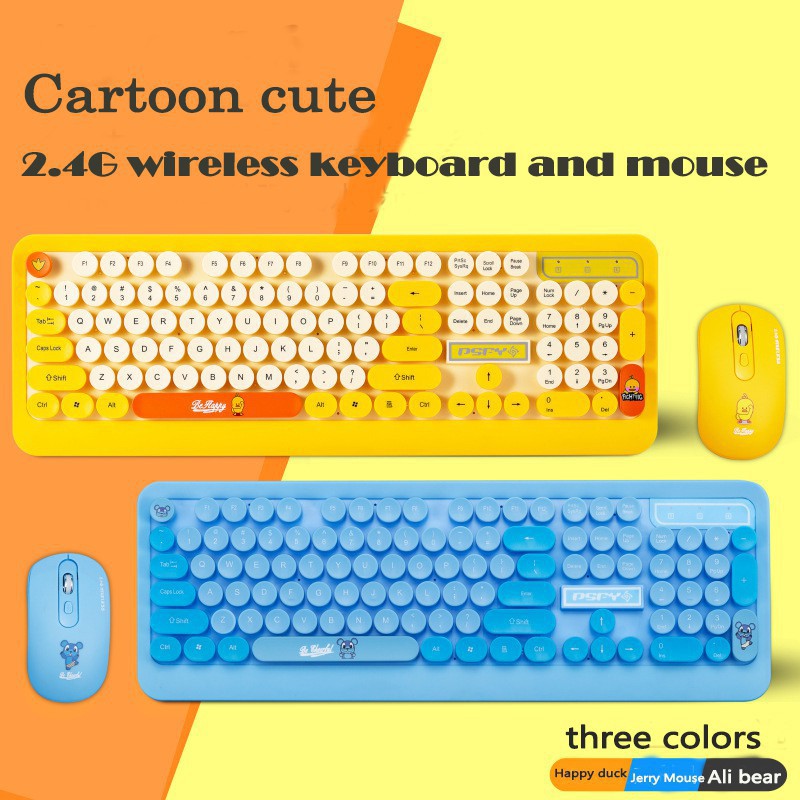 Cartoon Cute Low Noise Waterproof 2.4G Wireless Keyboard And Mouse Set