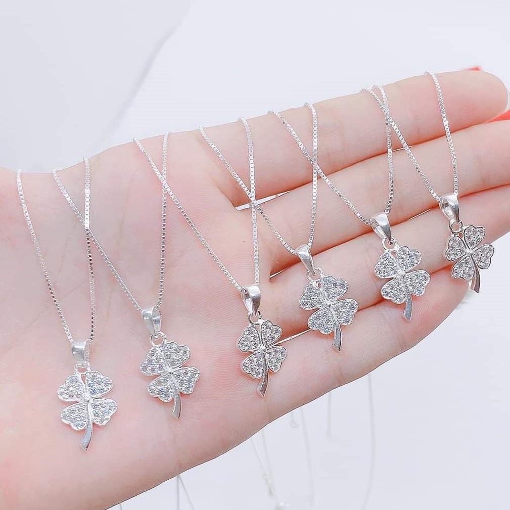 Dây chuyền cỏ 4 lá đính đá, Chất liệu bạc thật thiết kế tinh xảo - Trang sức bạc Evasilver