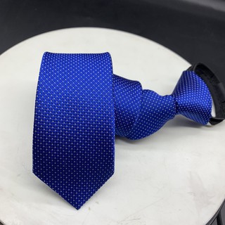 Cà vạt nam 5cm thắt sẵn dây kéo tiện lợi hàng 3 lớp lót silk Giangpkc36 xanh bích chấm trắng