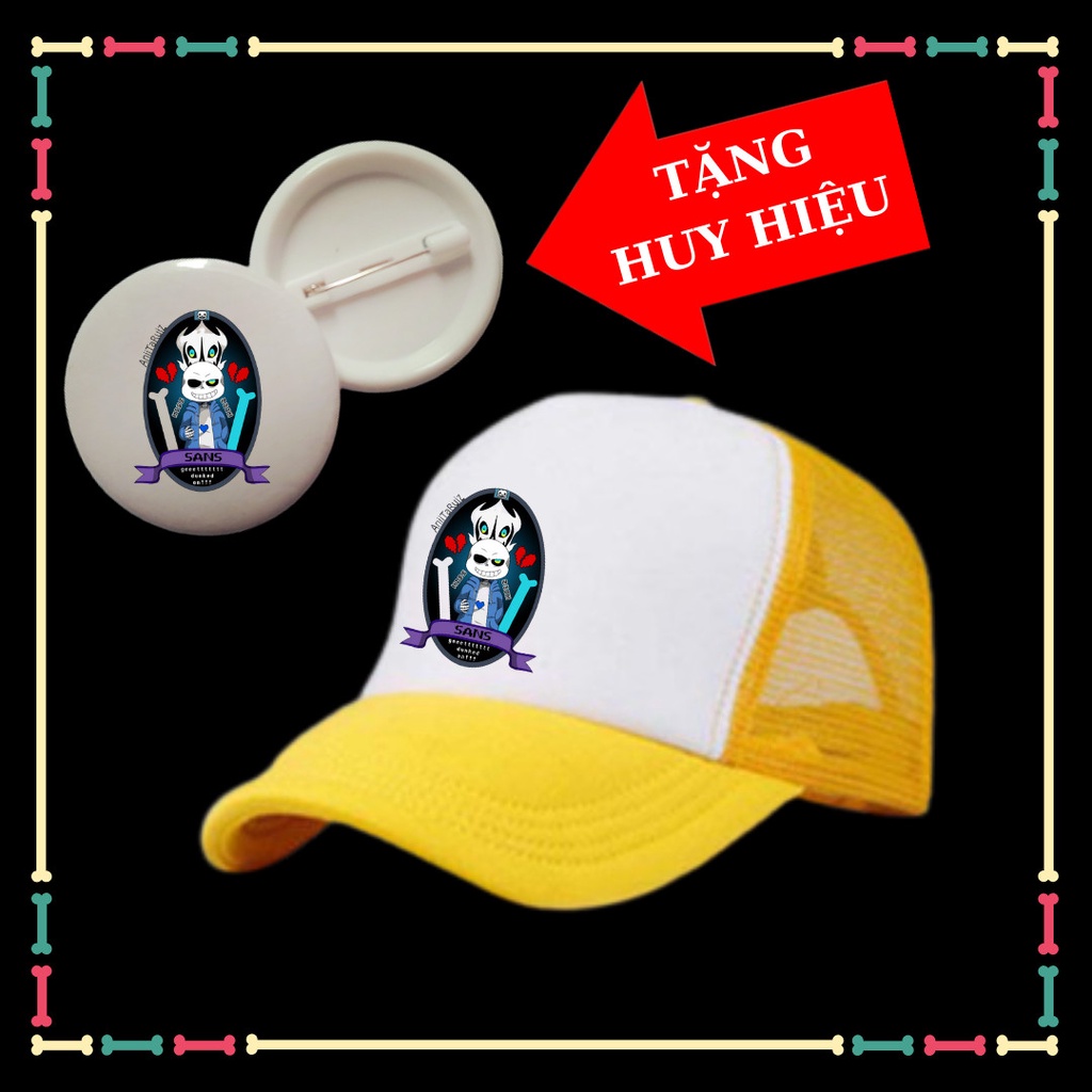 Mũ lưỡi trai in hình Sans Undertale siêu ngầu cho trẻ em đủ màu Tặng HUY HIỆU Sans