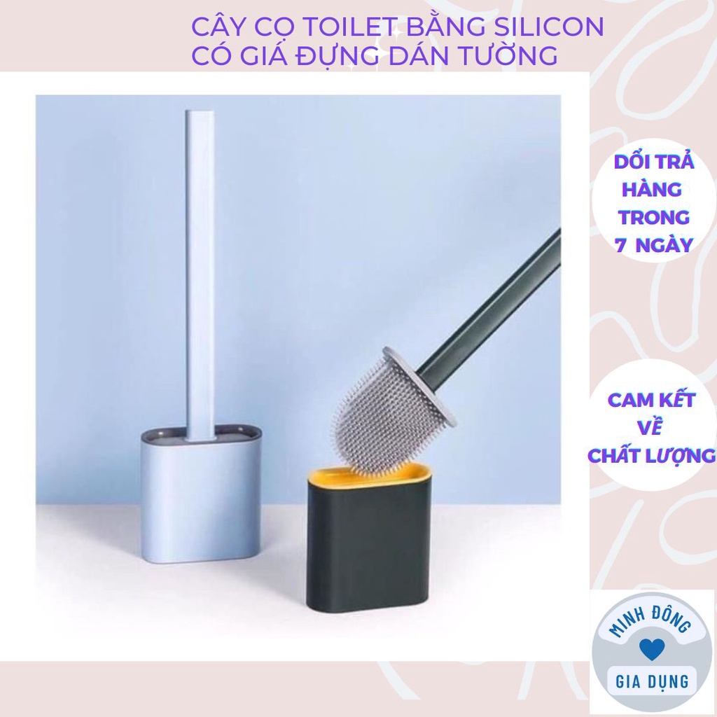 Chổi cọ nhà vệ sinh, cây cọ toilet bồn cầu silicon kèm giá đựng dán tường