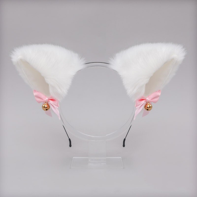 Cute Cat Ears Headband Masquerade Halloween Lolita Cosplay Fox Plush Hair Band Party Costume Bow Tie Bell Girls Hair Accessories