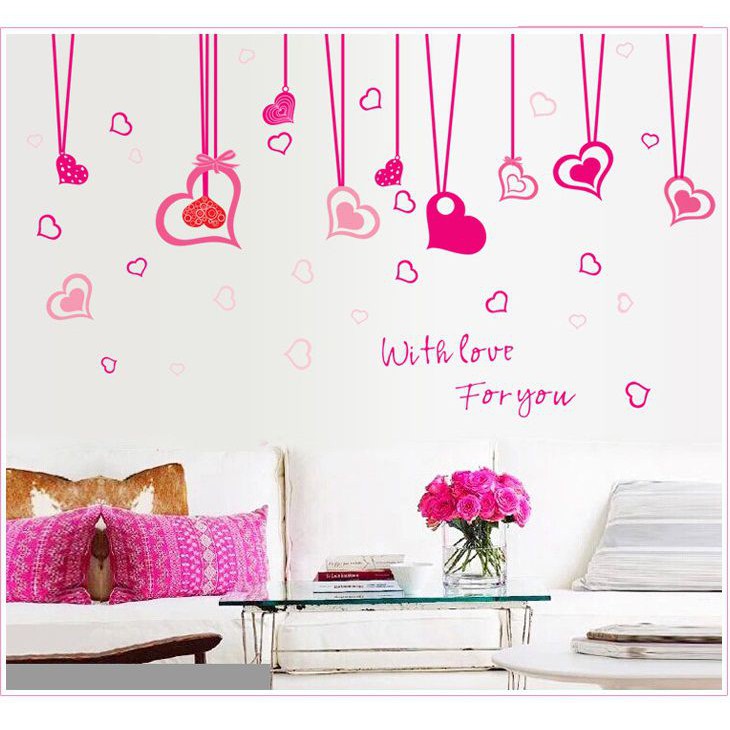 Decal dán tường phòng ngủ [FREESHIP] màu hồng Combo Kitty dễ thương Amyshop