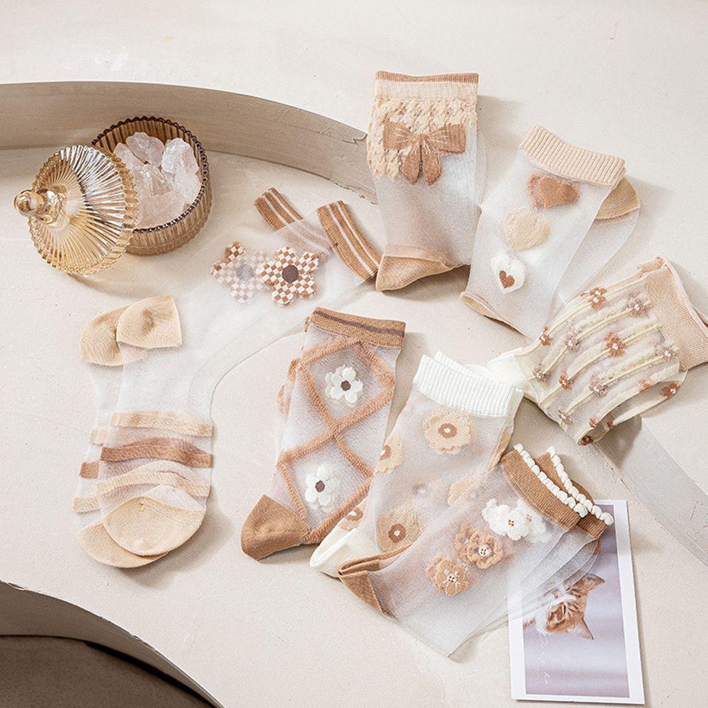 QQMALL Vớ Lụa Thủy Tinh Nhật Bản Thoáng Khí Thoải Mái Màu Cà Phê Trái Tim Hợp Thời Trang