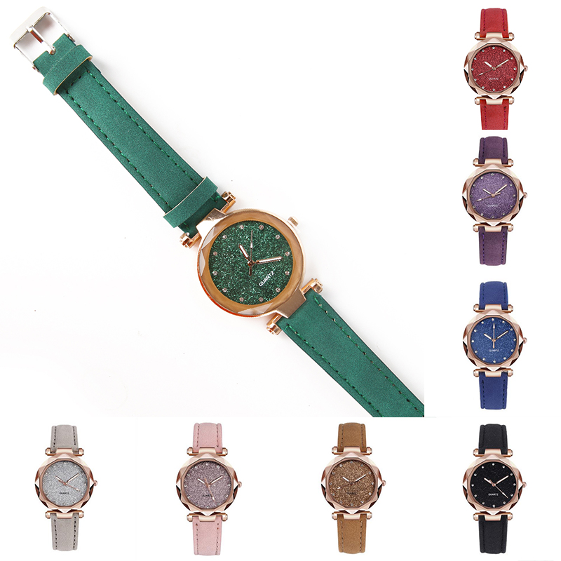 Đồng Hồ Đeo Tay Dây Da Mặt Đính Đá Thời Trang Cho Nữ