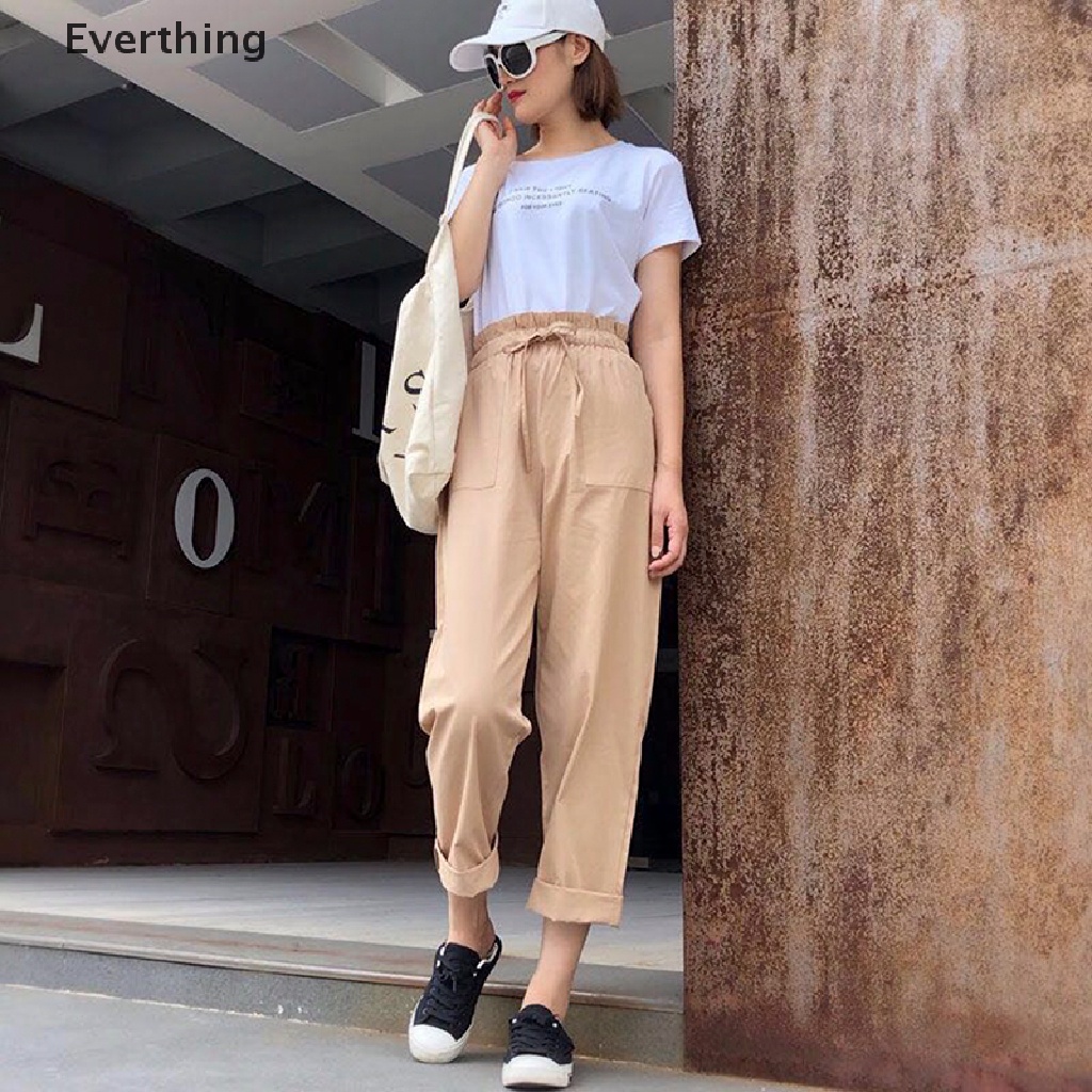 Quần ống rộng lưng thun bằng vải lanh cotton<br />