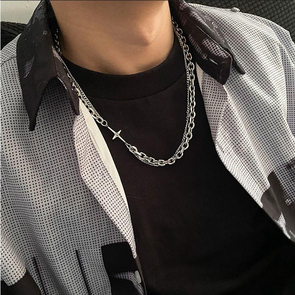 Vòng cổ Thép Titan Dày Hai Lớp Phong Cách Hip Hop Hàn Quốc Đơn Giản Thời Trang Cho Nam Và Nữ