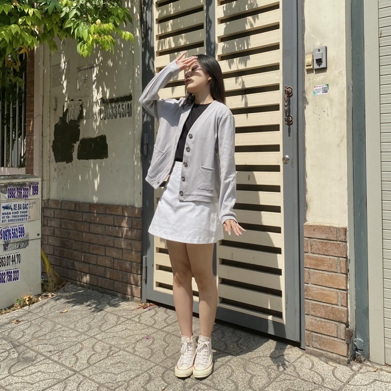 Andabove - Áo khoác Cardigan nữ cổ V có túi - V-neck Cardigan - Màu Xanh/Xám/Nâu/Babyblue | BigBuy360 - bigbuy360.vn