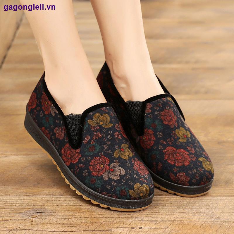 MỚI Giày vải cotton phối nhung dày ấm áp chống trượt phong cách Bắc Kinh cổ điển cho phụ nữ trung niên