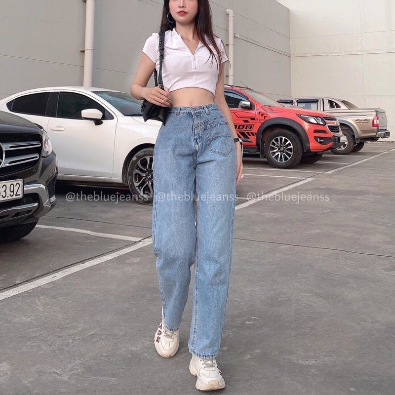 Quần jean bò ống rộng quần jean bò ống suông jeans nữ cạp cao hot 2021 | BigBuy360 - bigbuy360.vn