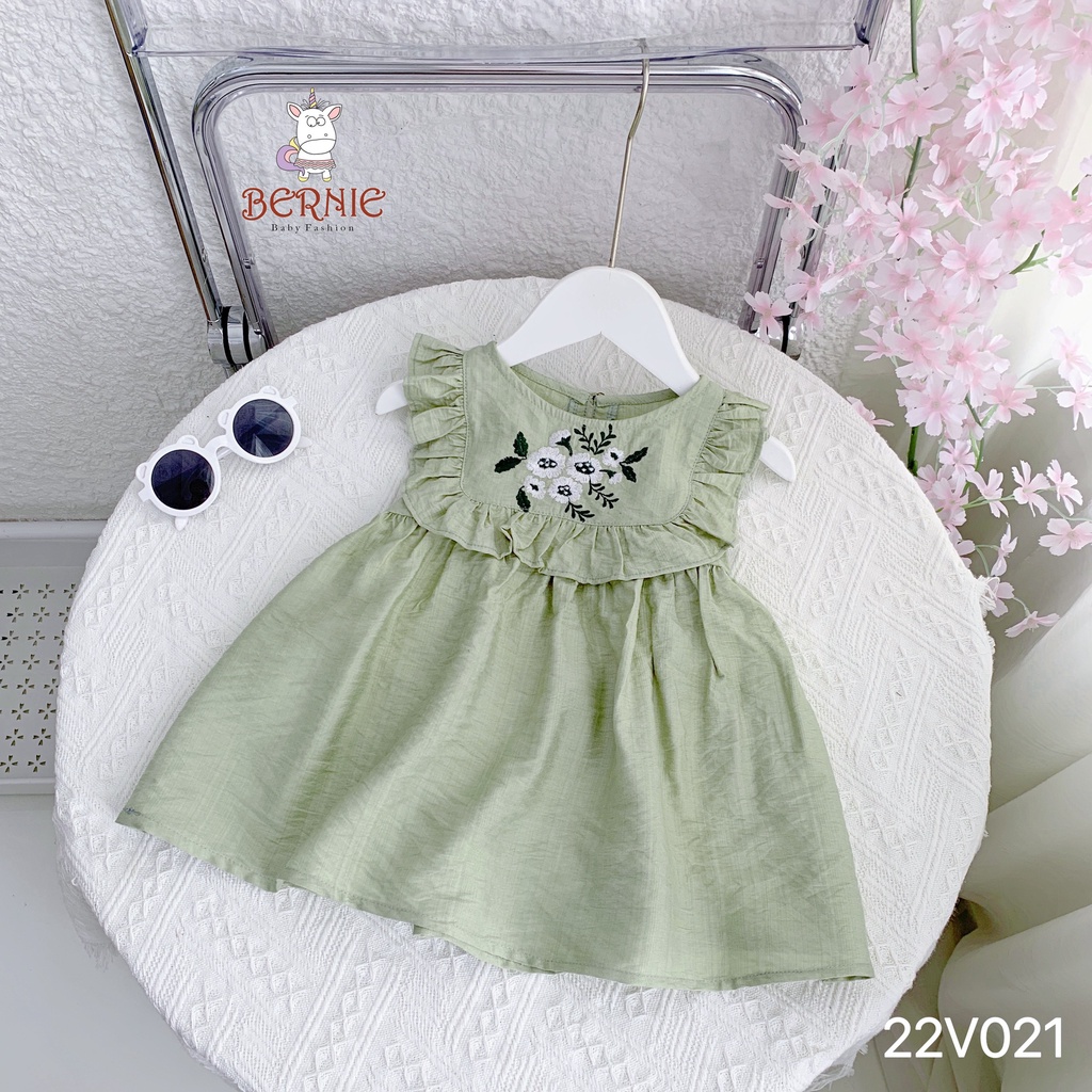 Váy đũi mềm mát cho bé, đầm đũi thêu hoa xinh xắn cho bé gái Bernie