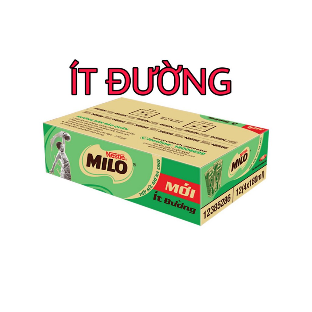 Thùng 48 Hộp Thức uống lúa mạch uống liền Nestlé MILO ít đường 180ml