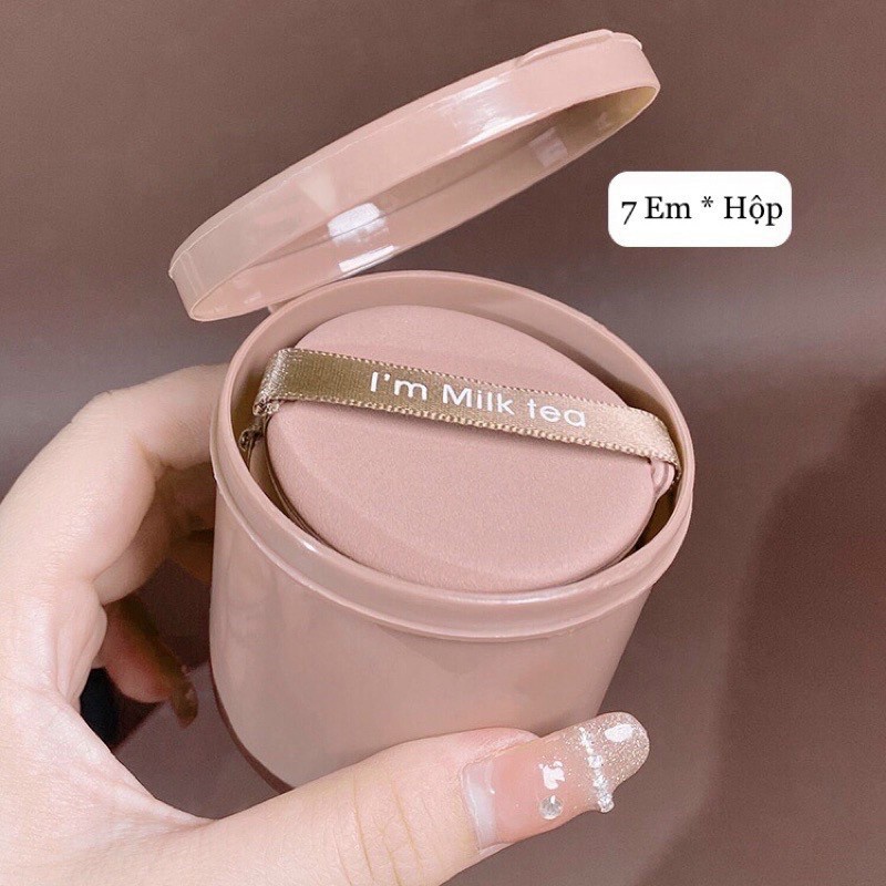 Hộp 7 bông mút dặm phấn trang điểm 2 mặt chống xơ