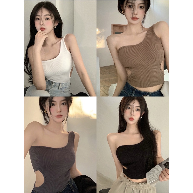 DUNEA Áo Tank Top Hai Dây Màu Trơn Có Đệm Lót Cho Nữ