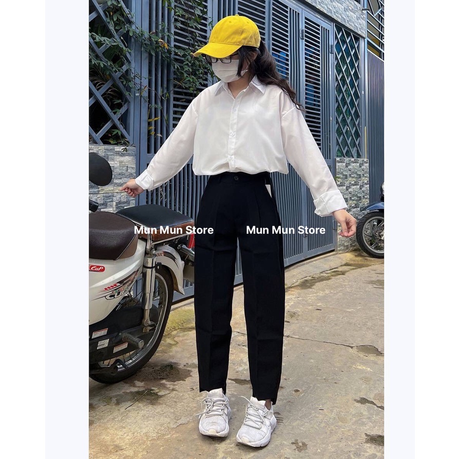 Áo Sơ Mi Nữ Phom Rộng Tay Dài MunMunStore  Áo Sơ Mi Nữ Kiểu Tà Lệch, Chất Liêu Cotton Đứng Phom Không Nhăn 142
