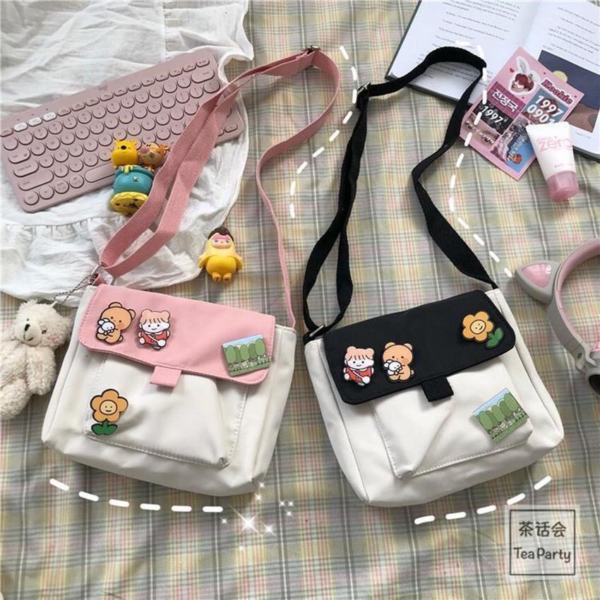 [TẶNG KÈM STICKER] Túi đeo chéo phối to phong cách Hàn Quốc siêu dễ thương