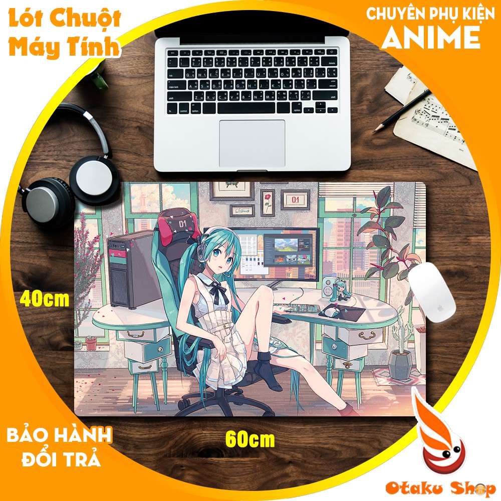 { Mouse pad cỡ lớn } Lót chuột Anime Vocaloid Miku chất liệu cao su để trên bàn di chuột chơi game kích thước 60x40cm