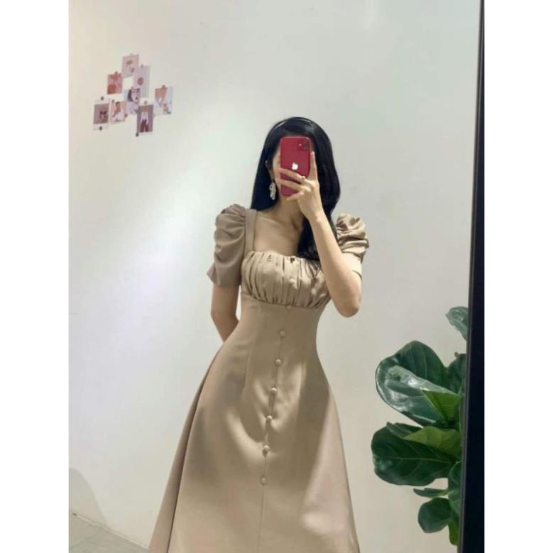 VIP Đầm váy nữ nude xếp li ngực nút bọc TKN