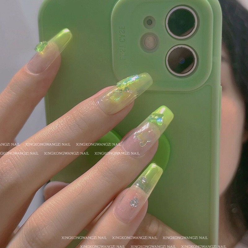 Bột tráng gương xanh trang trí nail hot mới