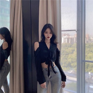 Áo Sơ Mi Khoét Hở Vai Thắt Dây Eo