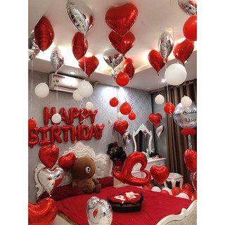 Set 20 bóng bay trái tim đỏ bạc trang trí tiệc
