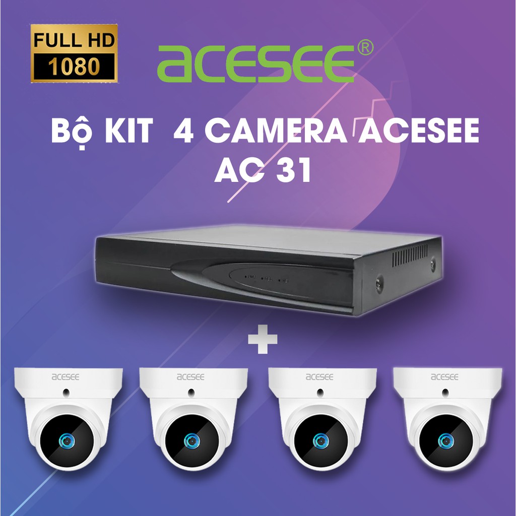 Bộ camera wifi 4 mắt Acesee 2.0, bộ camera wifi kit, NVR kit tặng cục phát wifi