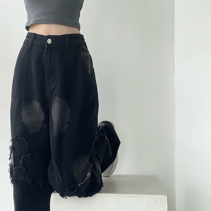 Quần dài ống rộng phong cách đường phố Âu Mỹ thời trang mùa thu cho nữ size lớn