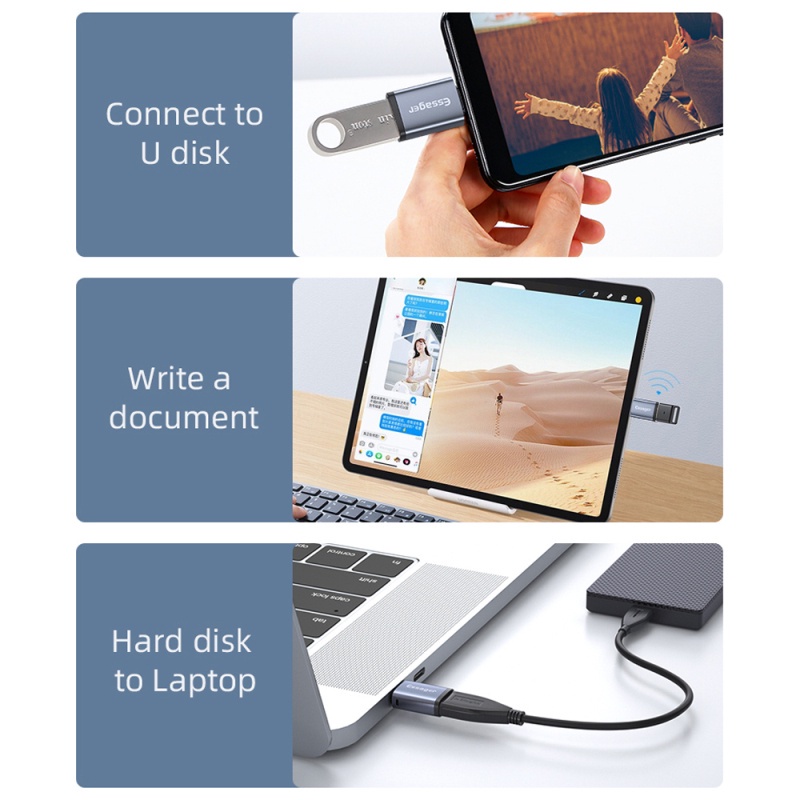 ESSAGER ☆☆ Đầu chuyển đổi USB Type C OTG sang USB 3.0 cho Macbook Xiaomi mi Samsung