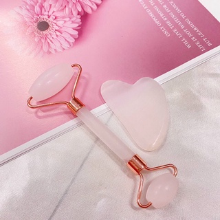 Bộ đá guasha và con lăn massage da mặt pha lê hồng cao cấp