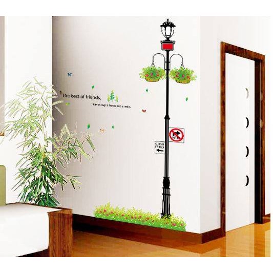 Decal dán tường cột đèn hoa