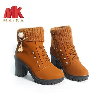 Giày boot nữ đế vuông S106 (Nâu) MK MAIKA