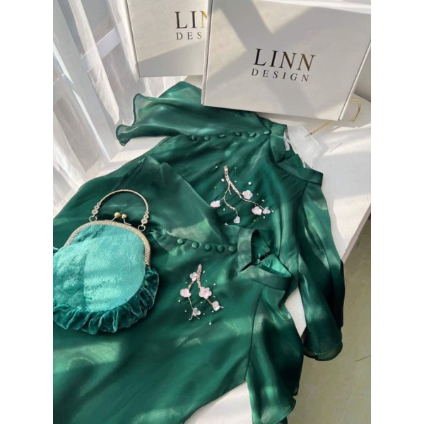 Áo Dài Cách Tân Mẹ và Bé kết hoa siêu dễ thương Set Xanh.