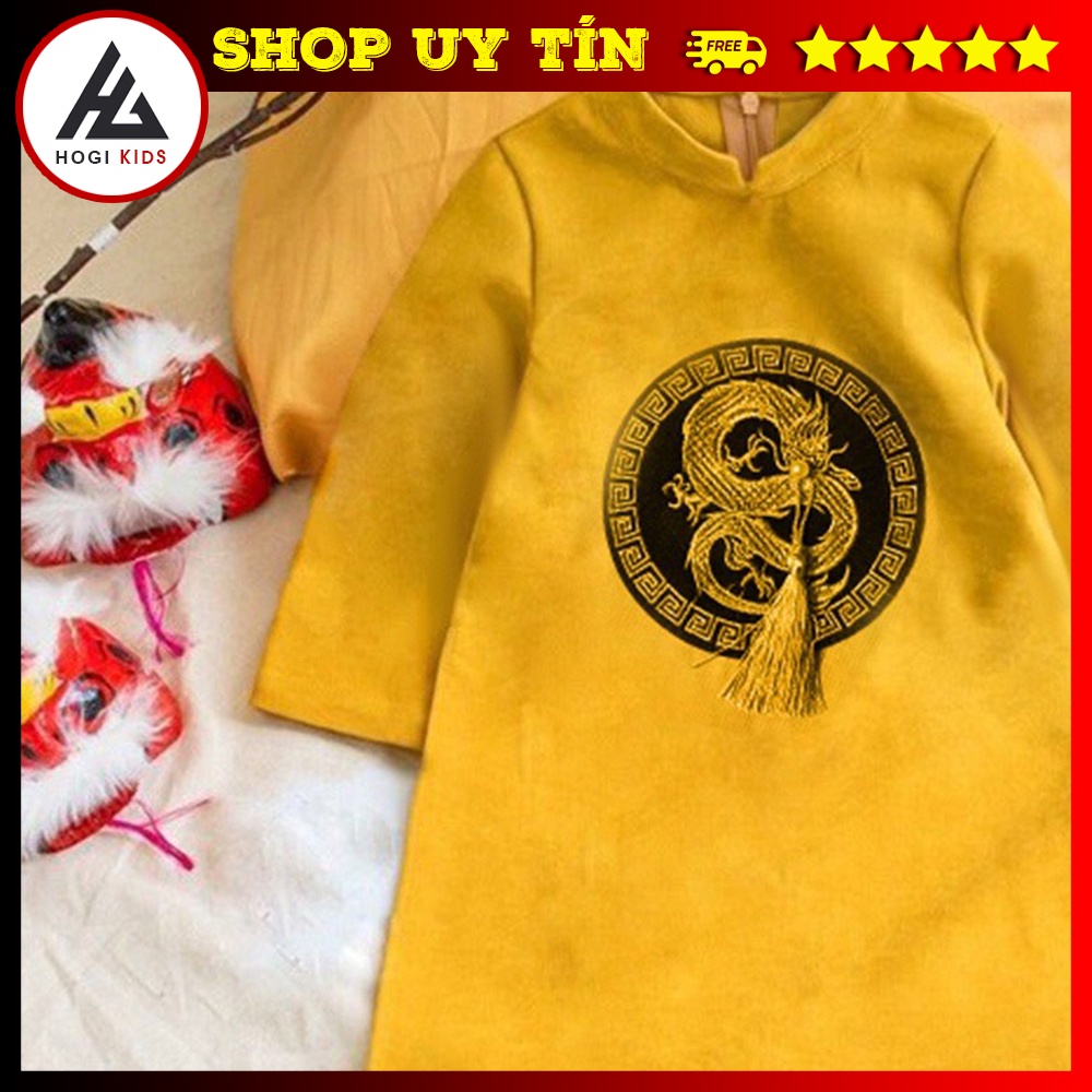 Áo dài bé trai Hogi màu vàng thêu rồng tròn chất liệu nhung tăm cao cấp, áo dài tết đủ size - Hogi clothing