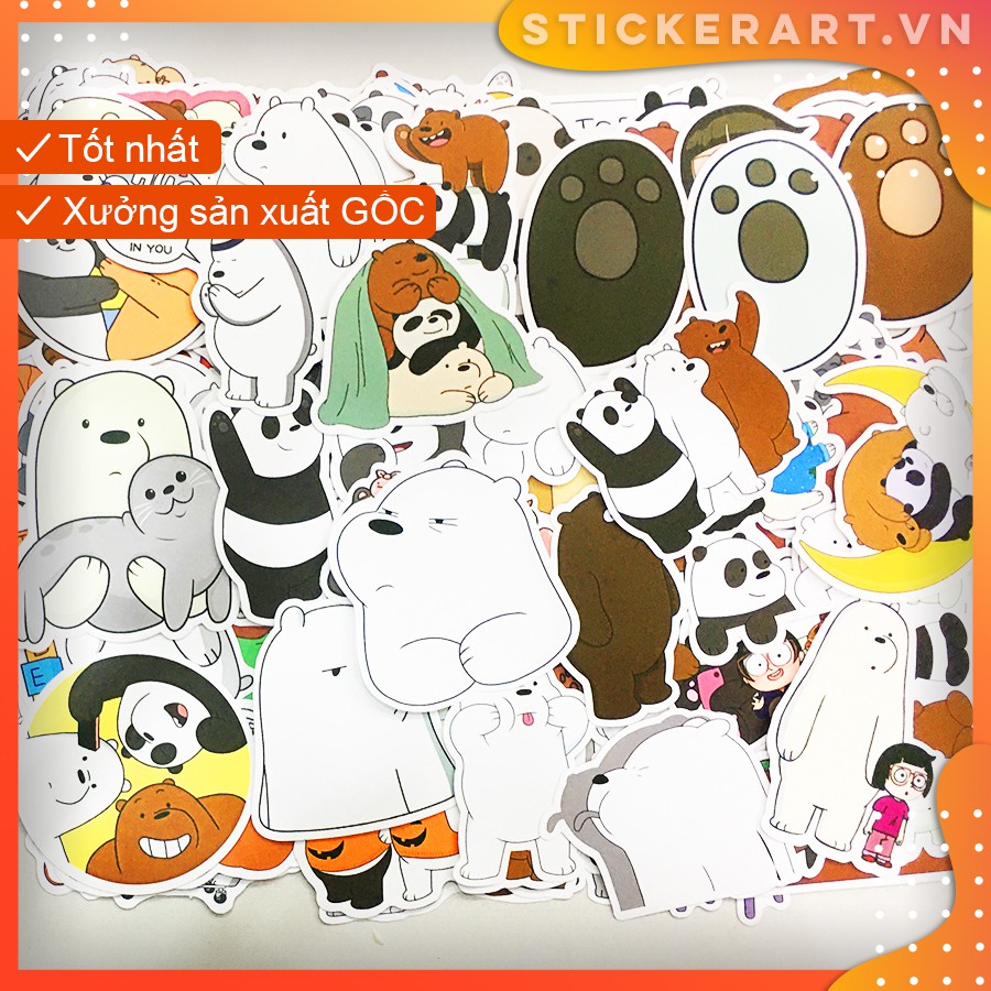 [WE BARE BEARS] 107 Sticker chống nước/dán xe laptop mũ bảo hiểm vali...