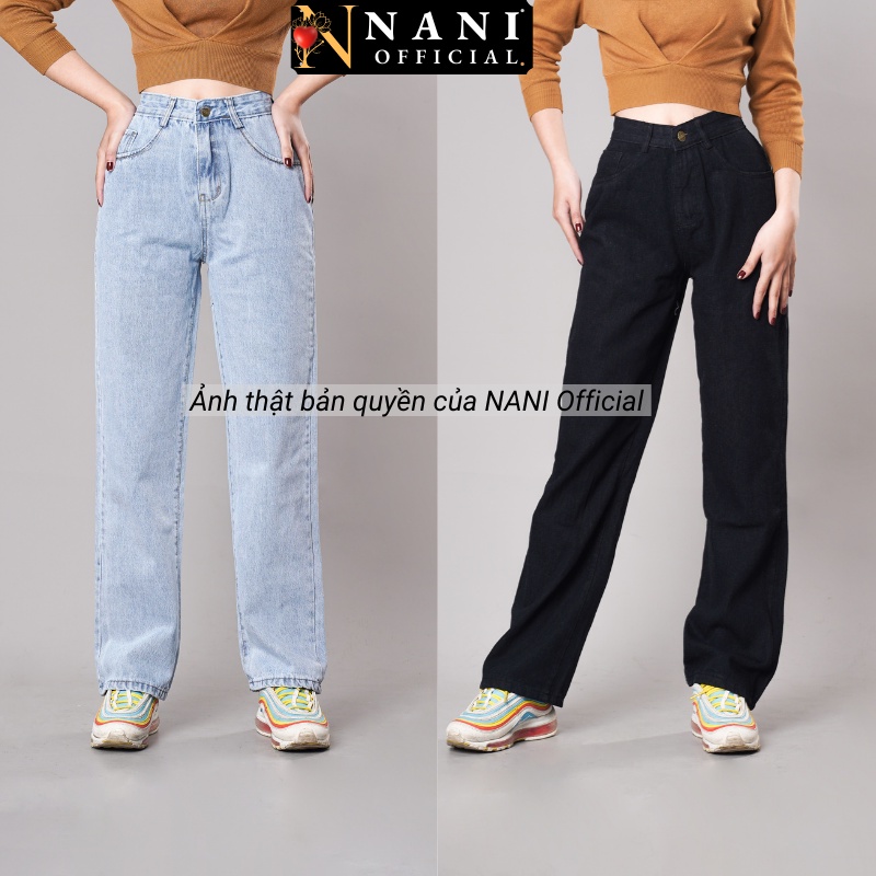 Quần Jean Nữ Ống Rộng NANI Quần Bò Jeans Ống Suông Nữ Lưng Cạp Cao Tôn Hack Dáng Màu Xanh Đen Chuẩn Form Dày Loại 1