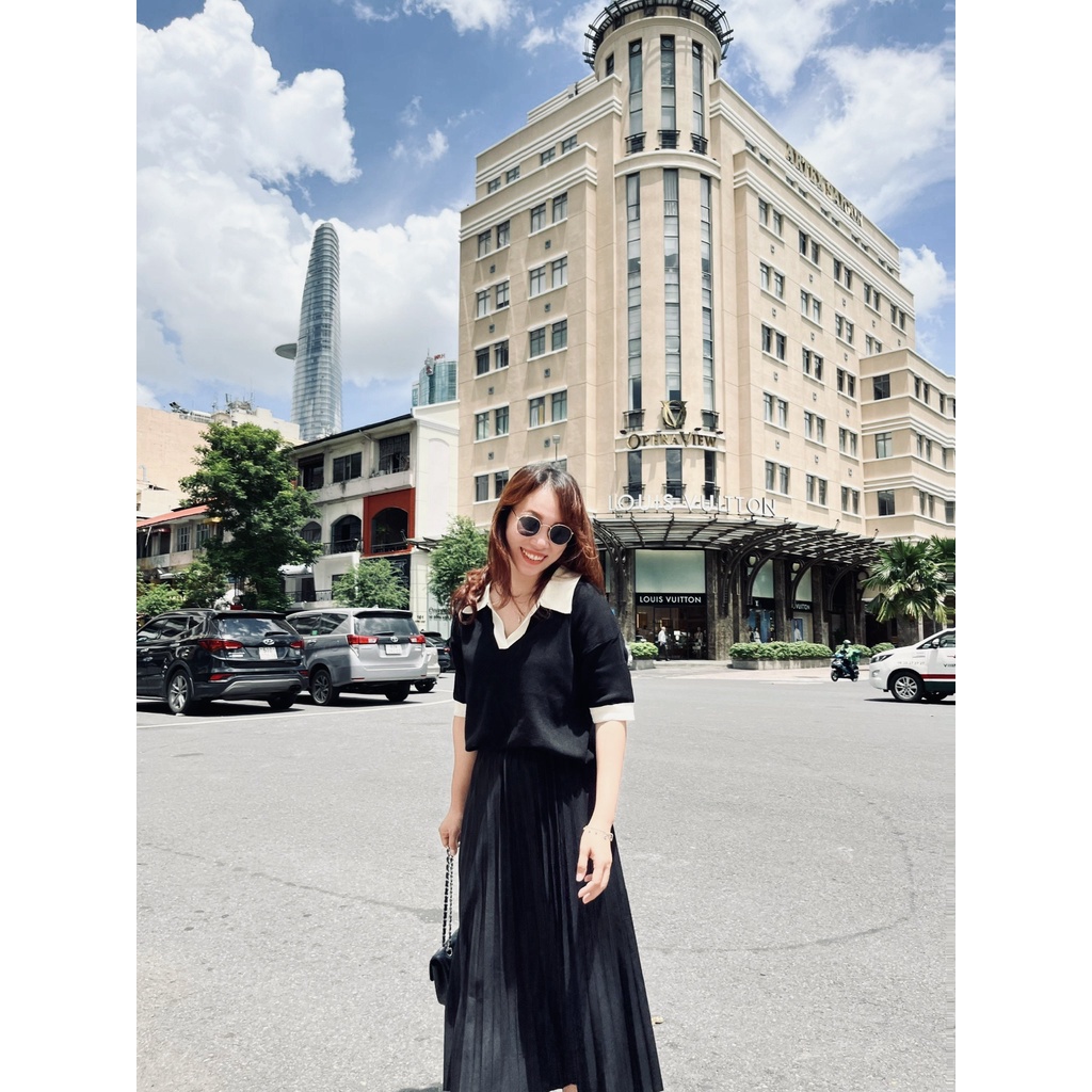 (HÀNG SẴN - ẢNH THẬT) Áo thun cổ Polo tay ngắn màu đen, Áo form rộng đủ size từ 45kg - 70kg