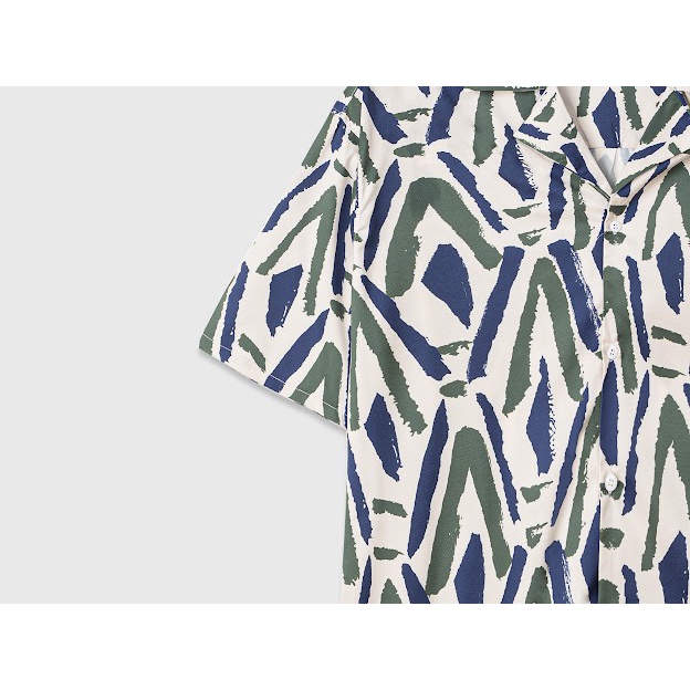 Áo sơ mi ngắn tay DEWE, vải lụa chéo nhập khẩu chống nhắn thoáng mát, hoạ tiết Núi Xanh - DEWE Cuban Shirtáo sơ mi nam h