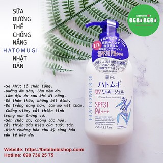 Sữa dưỡng thể làm trắng, chống nắng Hatomugi