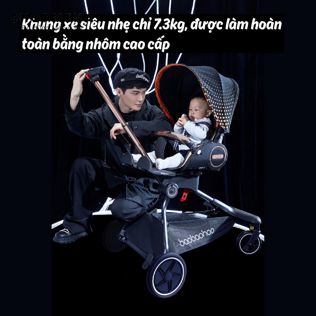 Xe Đẩy Em Bé BAOBAOHAO V9 Xoay 360° Với Khung Xe Nhẹ, Mái Che Rộng Rãi Và Dễ Dàng Gấp Gọn