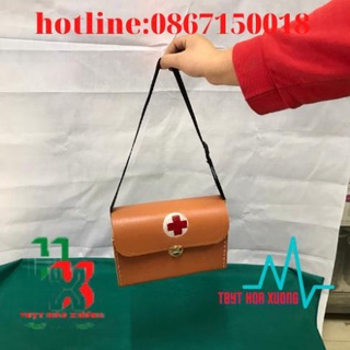 Túi cứu thương y tế chữ thập cỡ bé 23x12x8cm - màu da bò