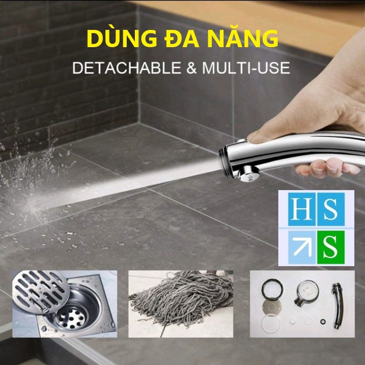 Bát sen tắm nóng lạnh cao cấp mạ CROM đầu vòi tắm tăng áp mặt Inox kèm nút tắt mở với 03 chế độ nước - HS Shop Đà Nẵng