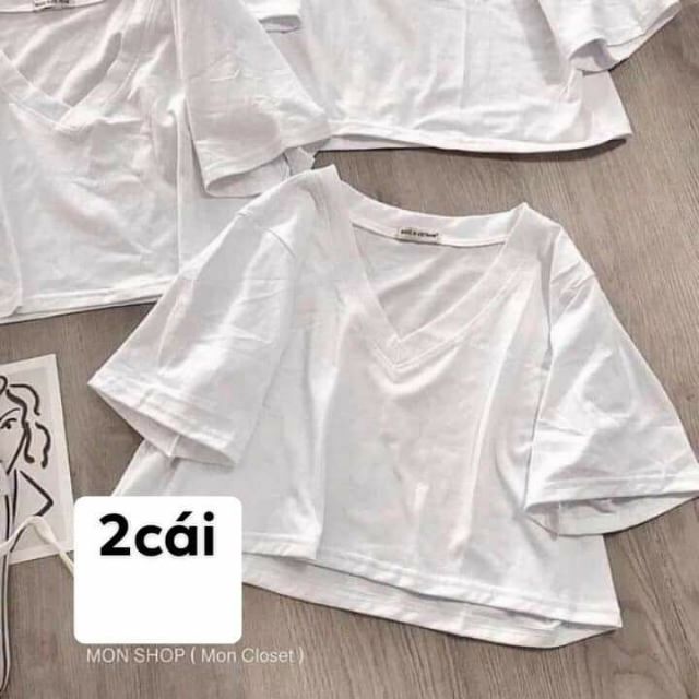 Áo tay ngắn cổ tim crop vuông xinh