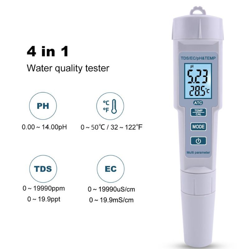 WER 4 in 1 PH/TDS/EC/Temperature Meter PH Meter Digital Water Quality Monitor Tester