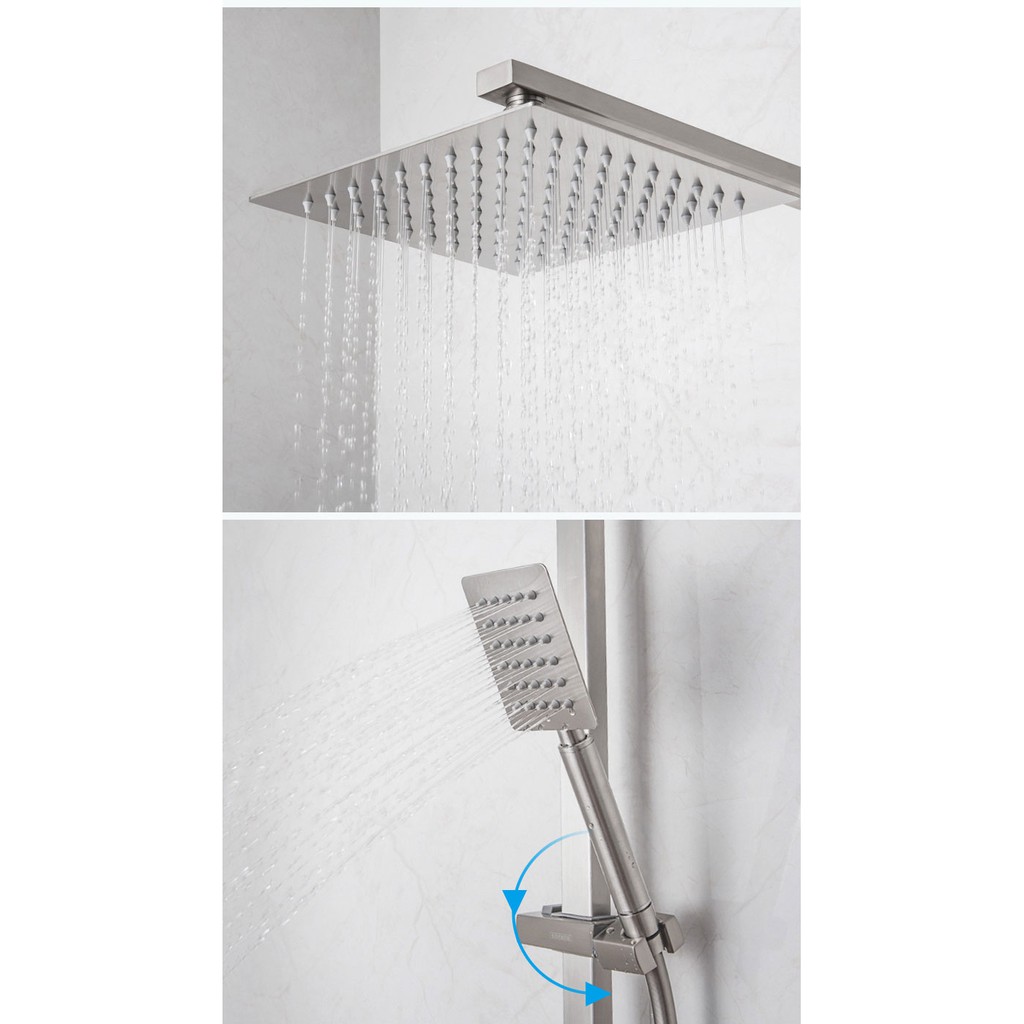 [FREESHIP] Bộ vòi sen tắm nóng lạnh cao cấp thân vuông inox SS301 Sunshine (Màu Bạc)